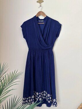 Tucker Blue Geometric Print Silk Surplice Silk Dress Small Classic Spring